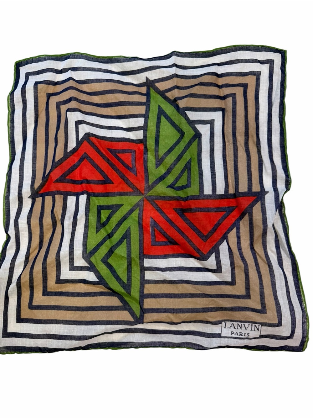 Vintage Lanvin Paris Geometric Cotton Handkerchief Pocket Square Abstract 13.5”